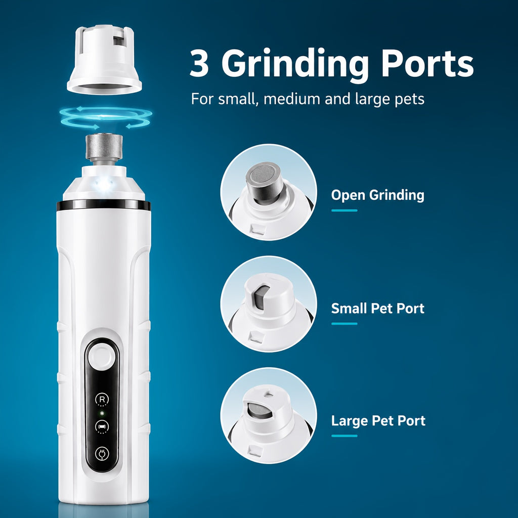 Dog Nail Grinder with Status Display, Rechargeable Low-Noise Electric Pet Nail File with LED Light and 3 Grinding Ports for Dogs and Cats