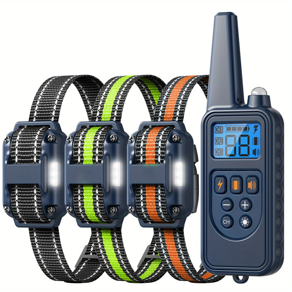 Dog Training Collar with Remote and LED Lights, Beep, Vibration and Static Stimulation Modes, Black or Blue Single-Dog and Blue Two-Dog Options