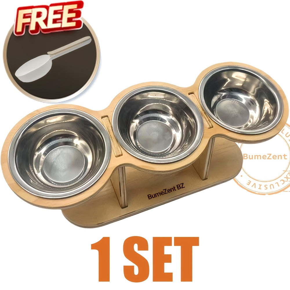 Elevated Cat Bowl Set with Spoon Option, Stainless Steel Food and Water Bowls on Stand for Cats, Kittens, Puppies and Small Pets at Home