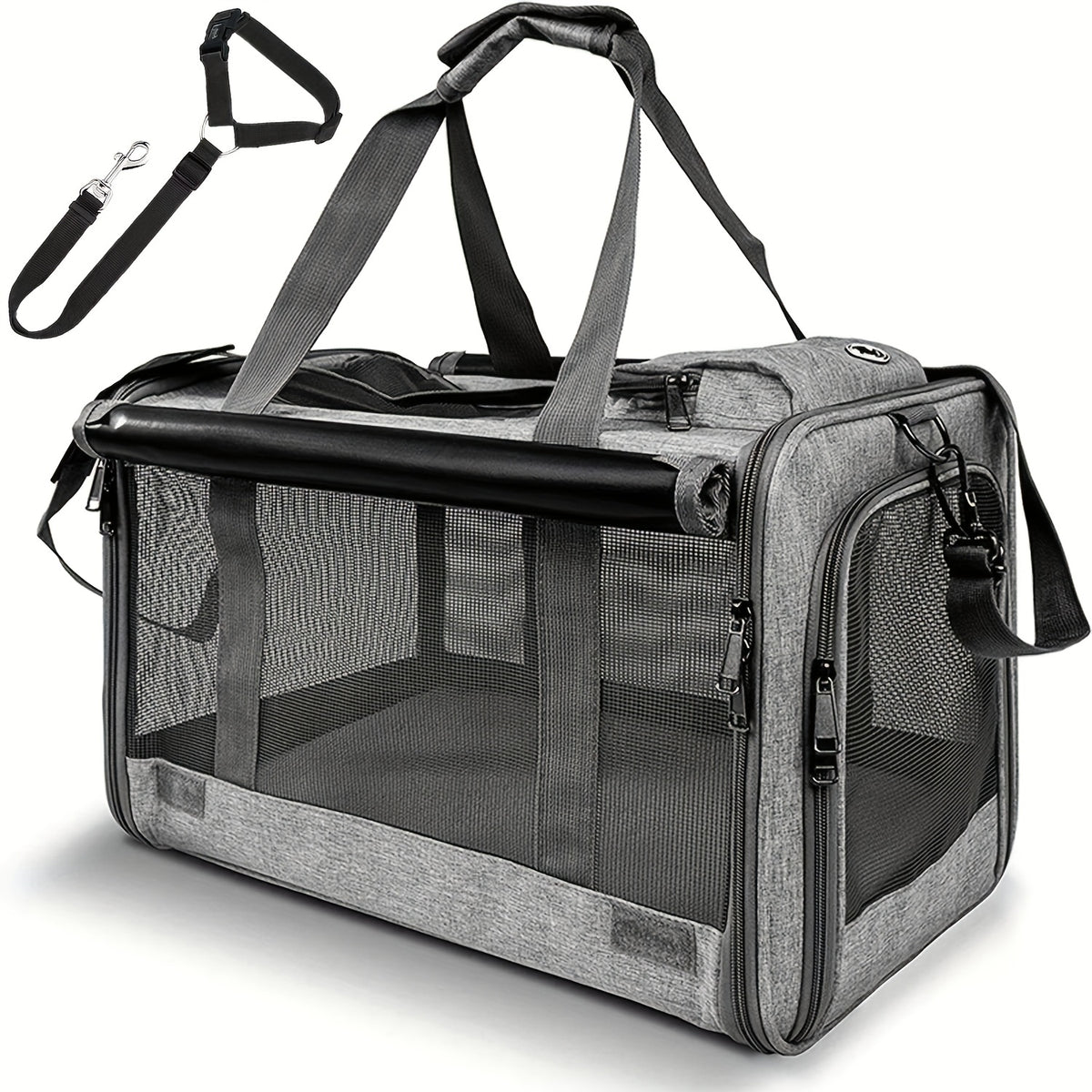 Breathable Pet Travel Carrier for Cats and Puppies, Soft-Sided Foldable Carrying Bag with Pet Straps for Vet Visits and Outings, Pink or Grey