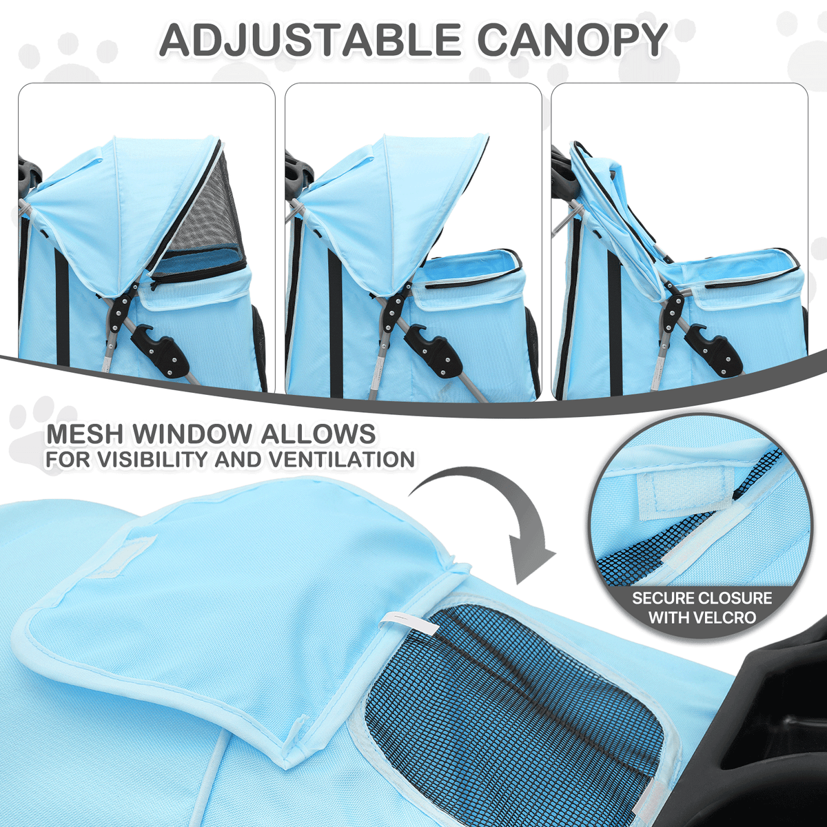 Three-Wheel Dog Stroller with Weather Cover, Foldable Mesh Pet Pushchair for Small Dogs and Cats, Storage Basket, Cup Holder and 10 Style Options