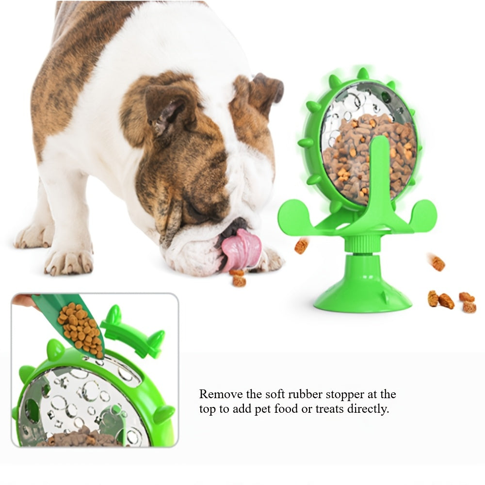 Rotating Slow Feeder Bowl with Food Dispenser, 2-in-1 Pet Feeding Bowl for Interactive Mealtime Enrichment in Yellow, Green or Lake Blue