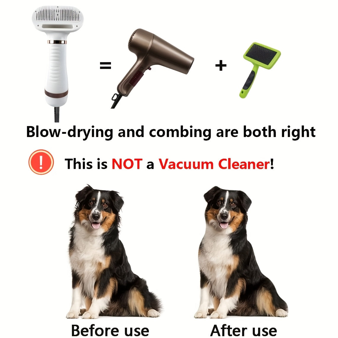 Dog Hair Dryer Brush 2-in-1 with One-Button Hair Removal, Corded Pet Grooming Slicker with 3 Heat Settings for Dogs and Cats, Gold Trim