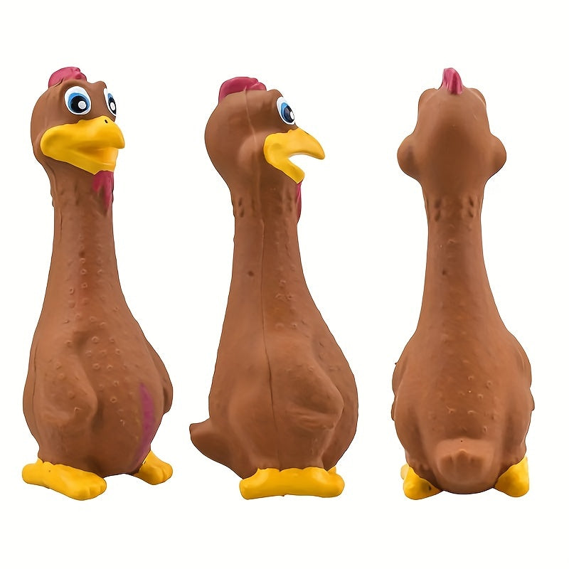 Squeaky Chicken Dog Toy, Rubber Chew and Interactive Play Toy with Brown Chicken, Black Duck or Three-Piece Bird Set Options