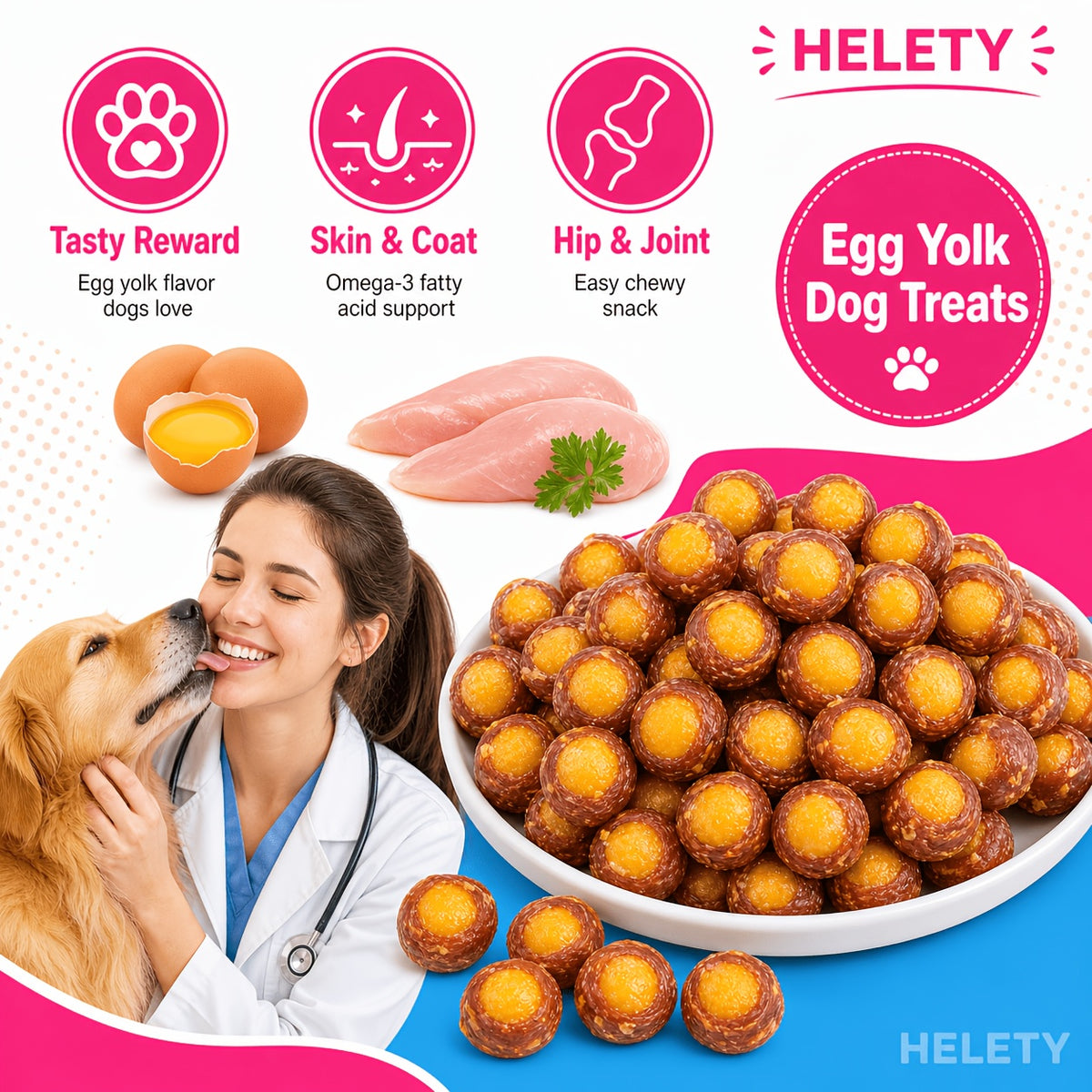 Egg Yolk Wrapped Dog Treats with Chicken or Duck Options, 3.5oz or Piece-Count Packs for Supervised Training Rewards and Everyday Snack Time
