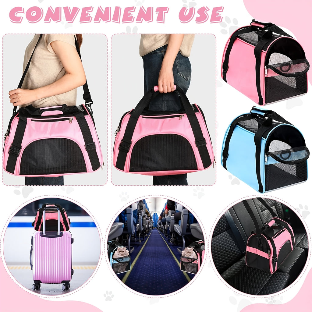 Soft Pet Carrier Crossbody Bag, Lightweight Foldable Travel Carrier for Small Dogs and Kittens, Blue or Pink with S, M and L Options for Walks and Vet Visits