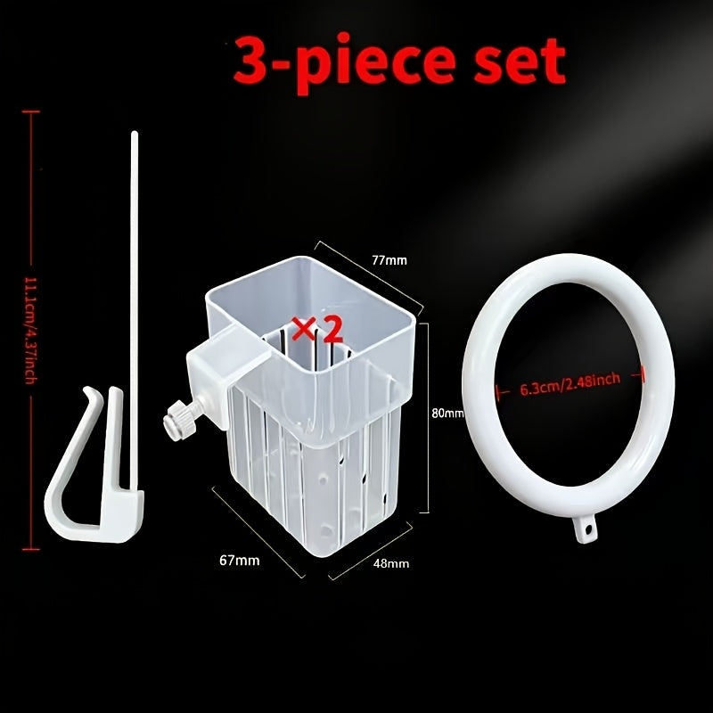 Aquarium Plant Holder Set with Floating Feeding Ring, 3-Piece Fish Tank Accessory Kit with 2 Top-Hanging Aquatic Plant Baskets and Hook Openings