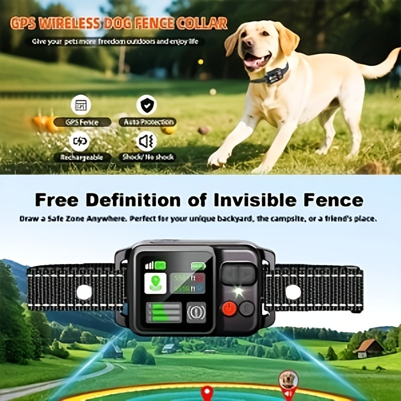 GPS Dog Fence System with No Subscription, Rechargeable Wireless Boundary Collar with 3 Training Modes for Medium and Large Dogs, Black or Orange