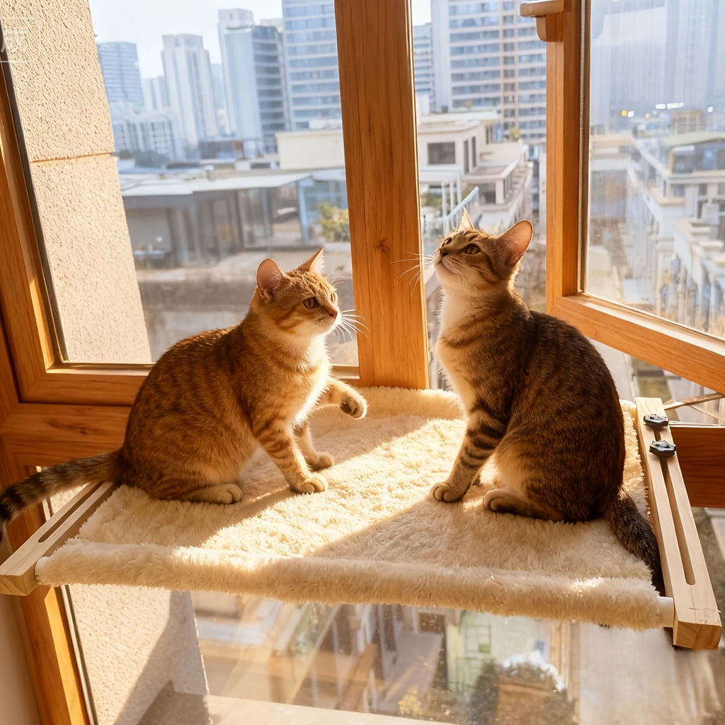 Cat Window Hammock with Paw Print Pattern, Adjustable Frame Indoor Cat Bed for Compatible Windowsills, Beds and Cabinets, Everyday Lounging Perch