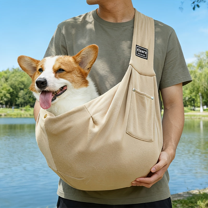 Crossbody Pet Carrier Sling for Dogs and Cats, Lightweight Breathable Foldable Travel Bag with 15 Poop Bags and Dispenser for Everyday Outings