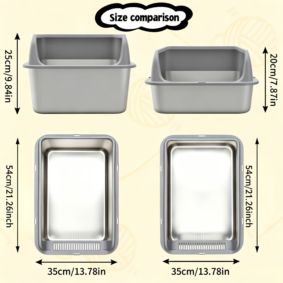 Stainless Steel Sifting Litter Box with High Sides and Buckle-Secured Lid, Pellet Cat Litter Pan with Scoop and Anti-Slip Stickers for Indoor Cats