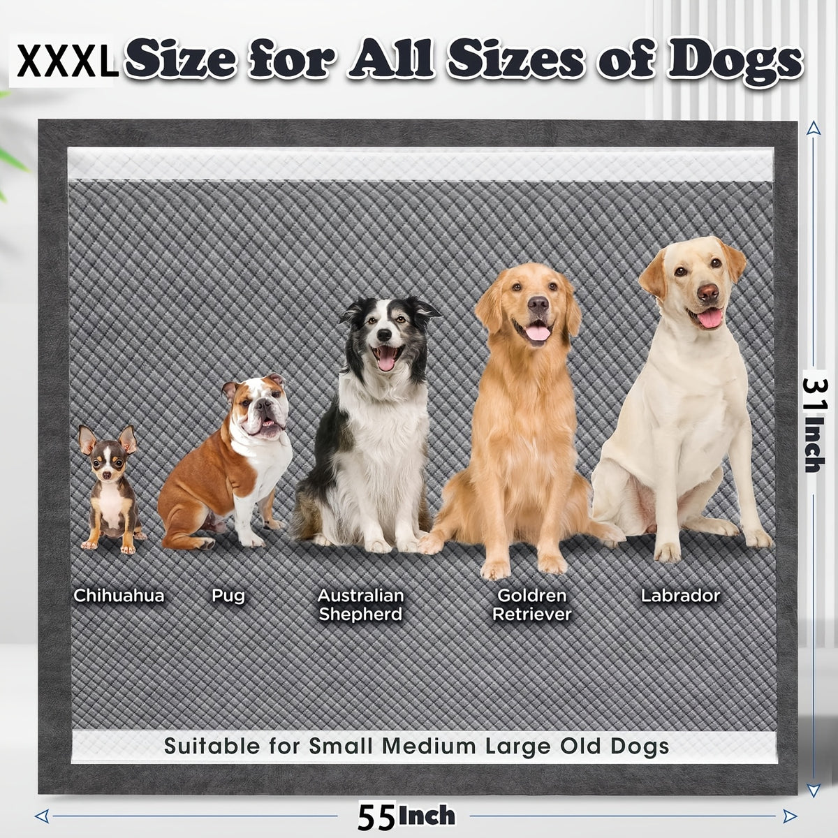Extra Large Puppy Pads with 8-Layer Absorbent Design, Dog Potty Training Mats for Floors, Crates and Travel, Multiple Sizes in 39 to 100 Count Packs
