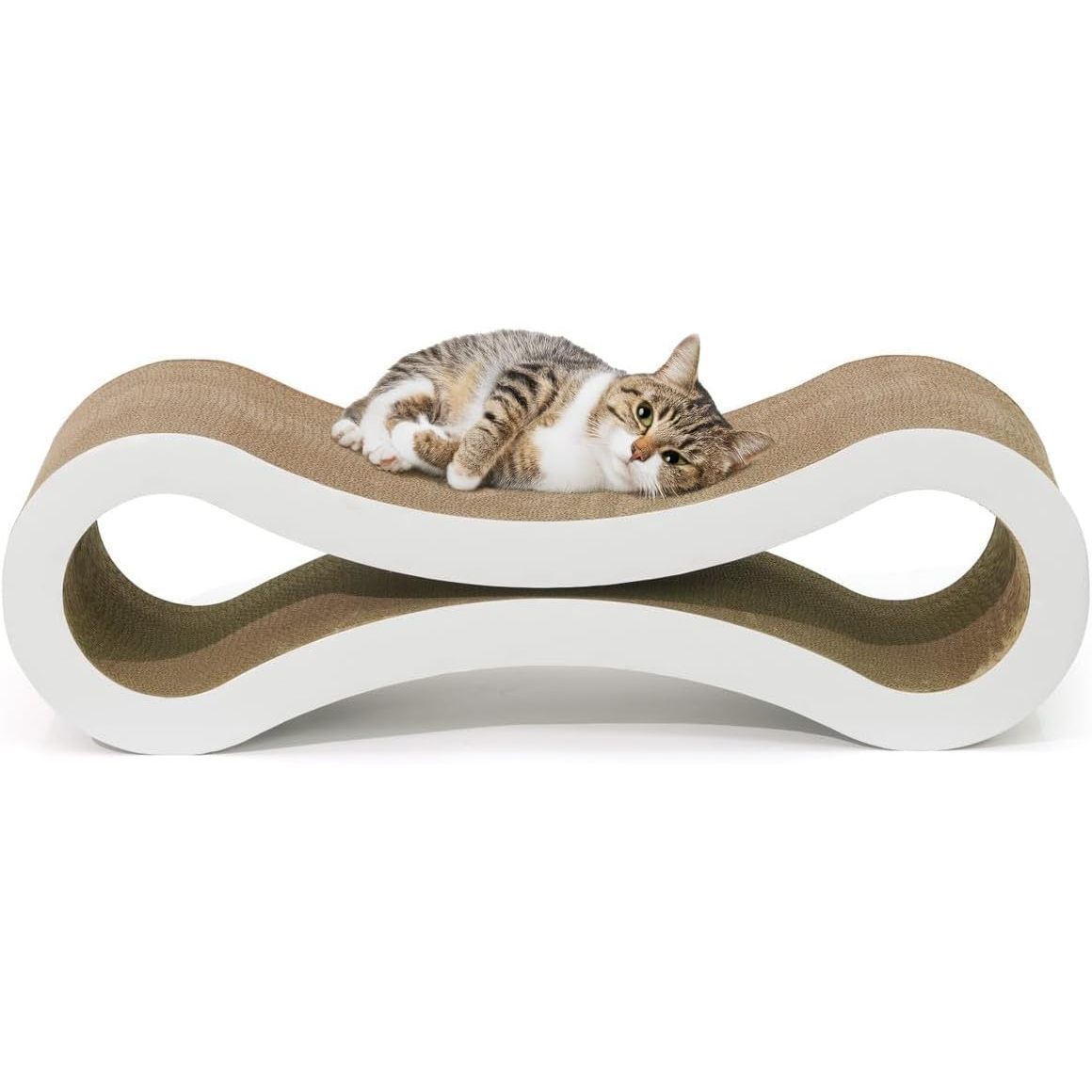 Infinity Cat Scratcher Lounger, 33.9-Inch Reversible High-Density Cardboard Scratching Bed for Indoor Cats, Five-Layer Design in Brown or White