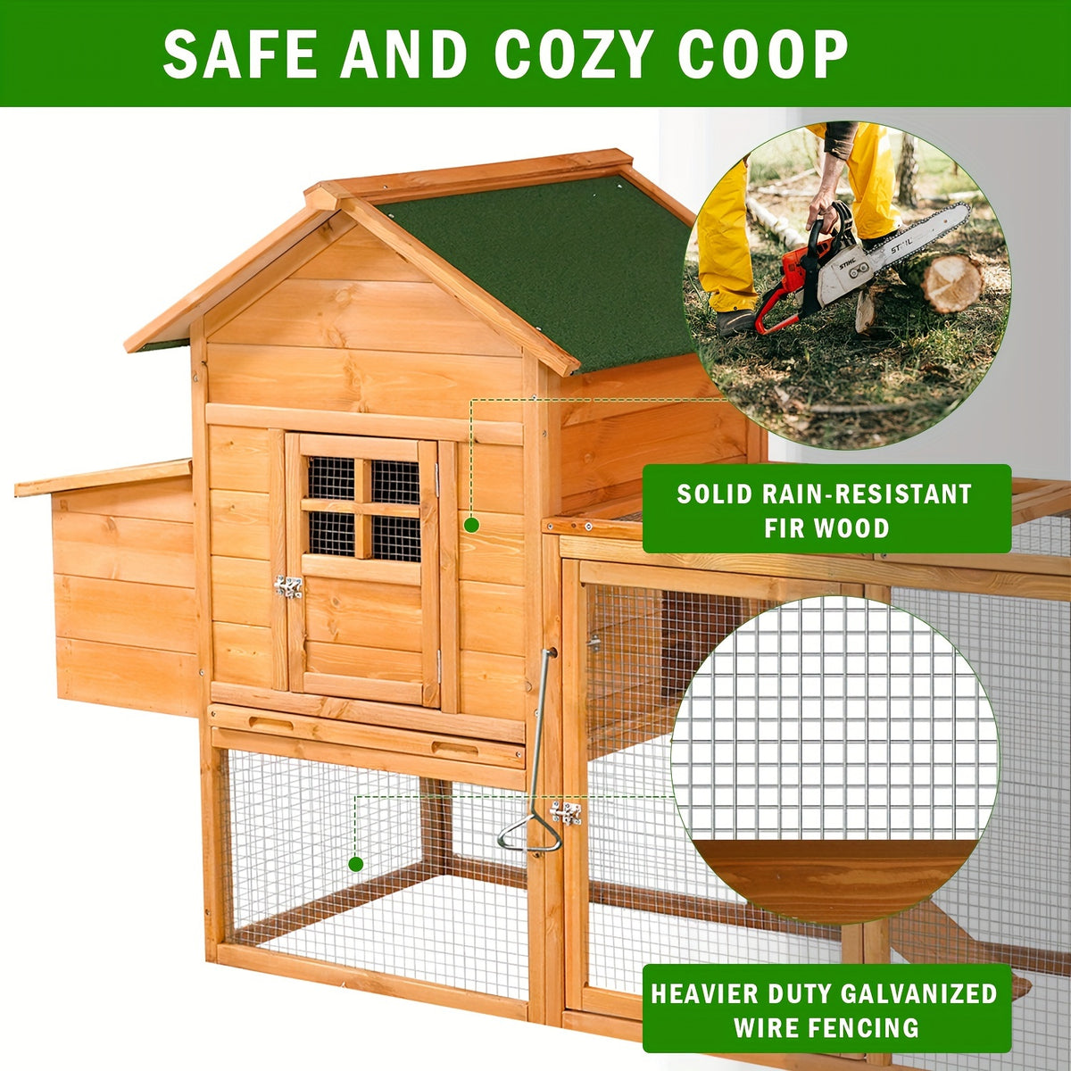 Wooden Chicken Coop with Run and Nesting Box, Raised Backyard Hen House with Access Ramp, Removable Cleaning Tray and Optional Wheeled Models