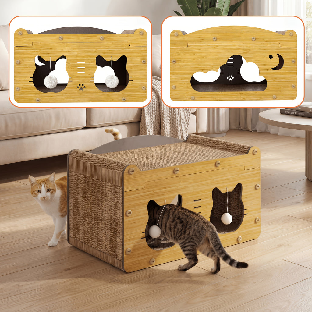 Corrugated Cardboard Cat Scratcher Bed for Indoor Cats, High-Density Scratching and Resting Nest with Small, Medium, Large and Refill Options
