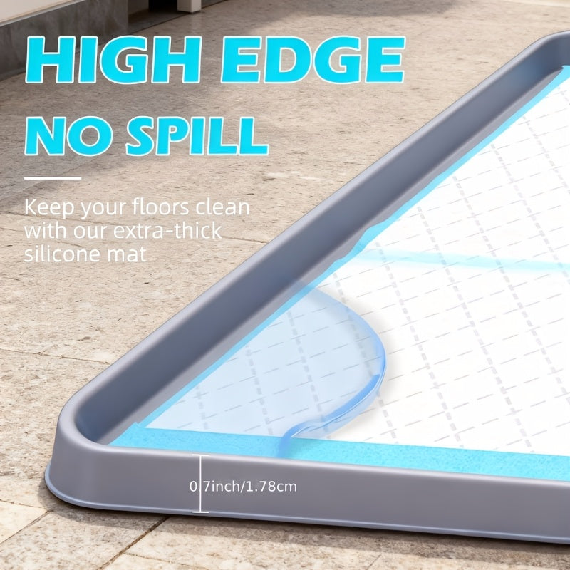 Silicone Puppy Pad Holder for 24 x 24 Inch Training Mats, Portable Grey Square Dog Potty Tray with Leak-Proof Design for Indoor Floor Protection