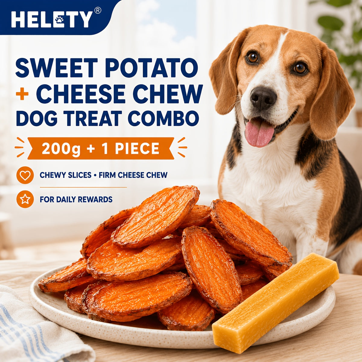 Dried Sweet Potato Slices for Dogs, Chewy Dog Treats in 78g or 0.4 lb Options plus 200g Sweet Potato Chips and Cheese Stick Combo for Supervised Rewards