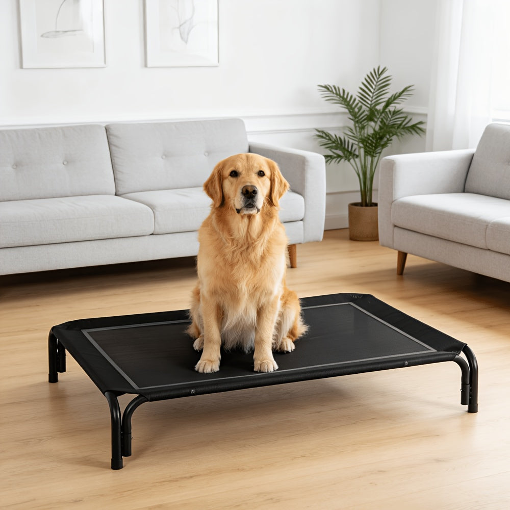 Tool-Free Elevated Dog Bed with Washable Breathable Mesh, 8-Inch Raised Outdoor Dog Cot with Metal Frame and Anti-Slip Feet for Home, Patio and Camping