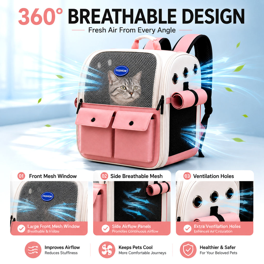 Front Opening Pet Carrier Backpack for Cats, Small Dogs and Puppies, Breathable Foldable Travel Bag with Safety Hook and Storage Pockets