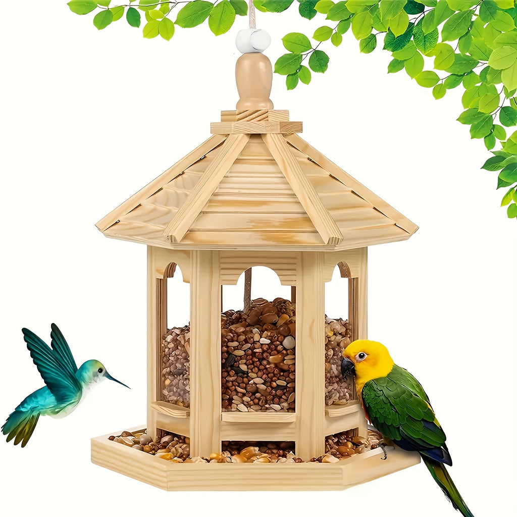 Wooden Hanging Bird Feeder for Outdoors, 1-Piece Wood Bird Feeding Station for Balcony, Patio and Garden Backyard Birdwatching