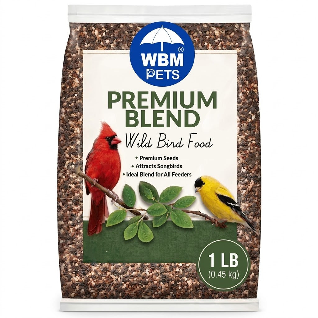 Wild Bird Seed 1 lb Bag by WBM Pets, Outdoor Songbird Food Blend for Porch Hanging Feeders, Lawn Stands and Ground Feeding Stations Year-Round