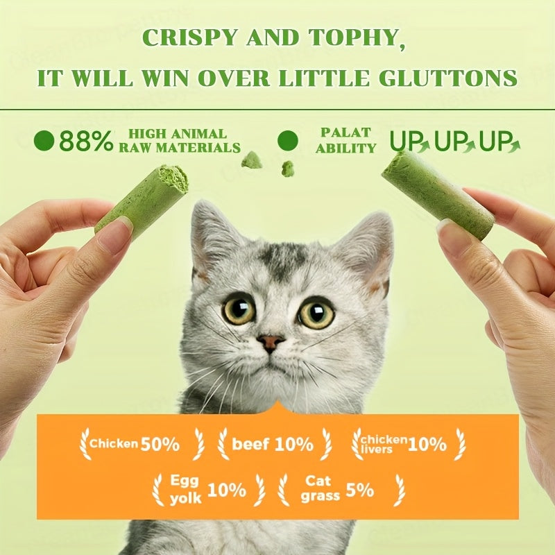 Cat Grass Treat Sticks, Freeze-Dried Chew Snacks in 15 or 30 Piece Packs for Supervised Cat Treat Breaks, Everyday Rewards and Gift Baskets
