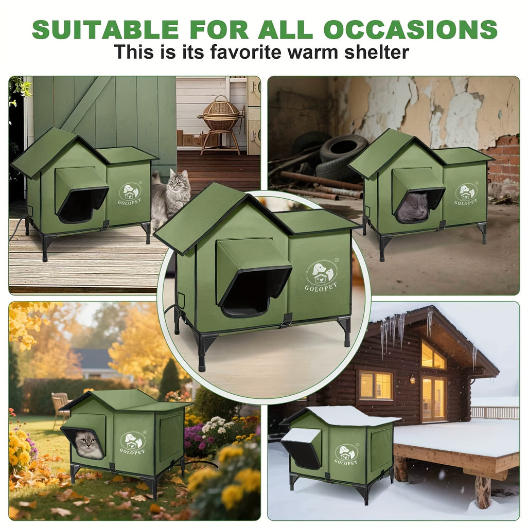 Cat House with Detachable Heating Pad, XL 21 x 17 x 17 Inch Pet Shelter and Elevated Bed for Cats and Small Dogs, Indoor and Outdoor Use