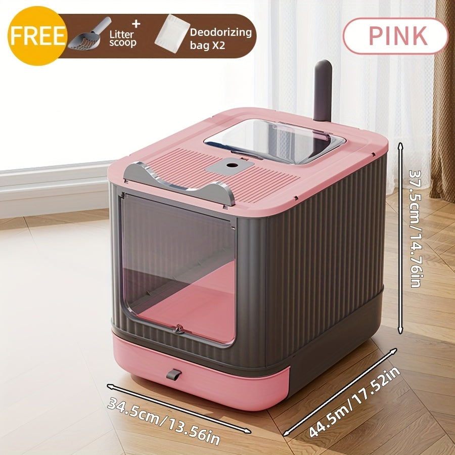 Cat Litter Box Kit with Foldable Large-Capacity Design, Tray, Scoop, Deodorizer Pack and Trash Bag for Indoor Cat Potty Care
