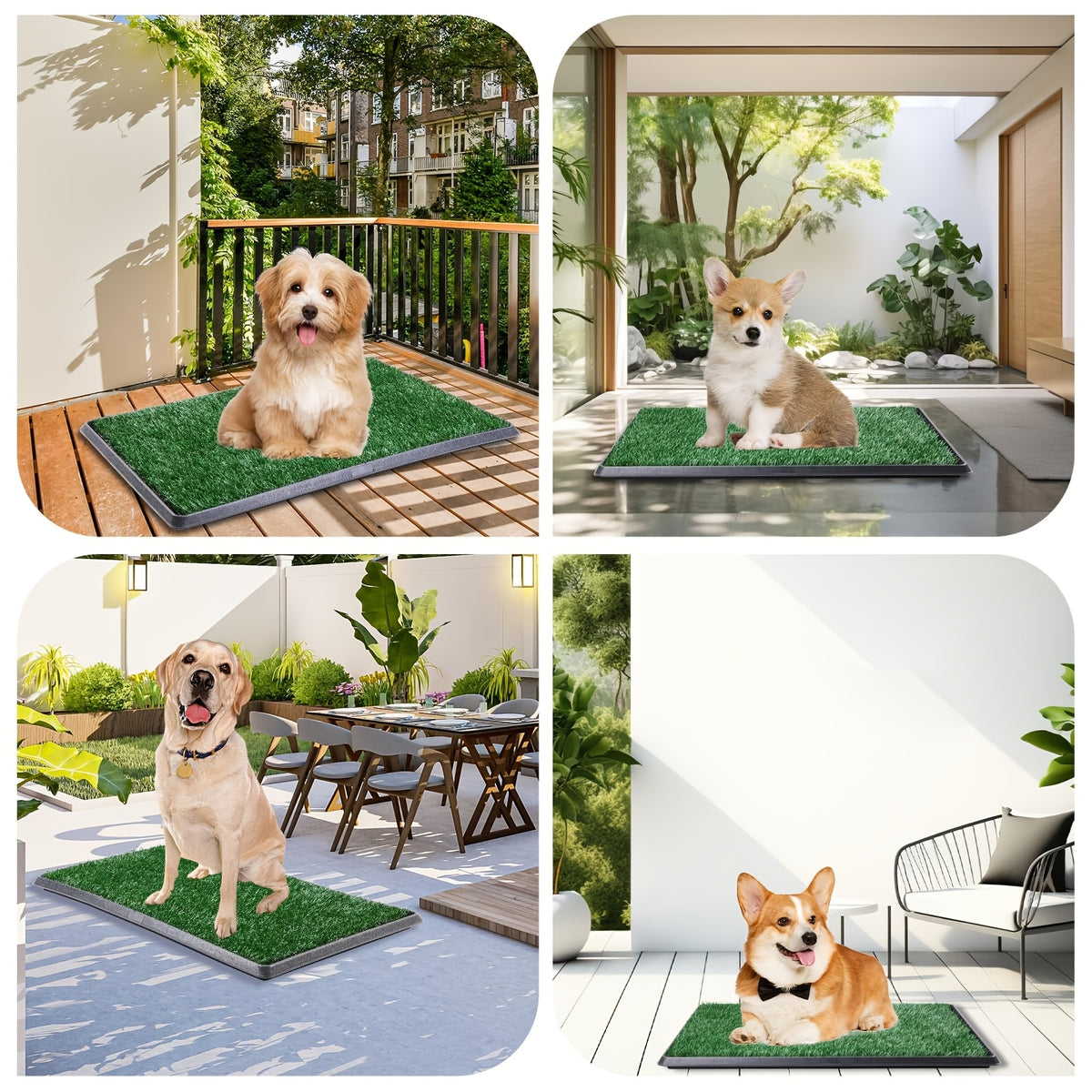 Dog Grass Potty Tray with Two Washable Turf Mats, 3-Layer Artificial Grass Puppy Toilet with Drainage Grate for Indoor and Outdoor Training