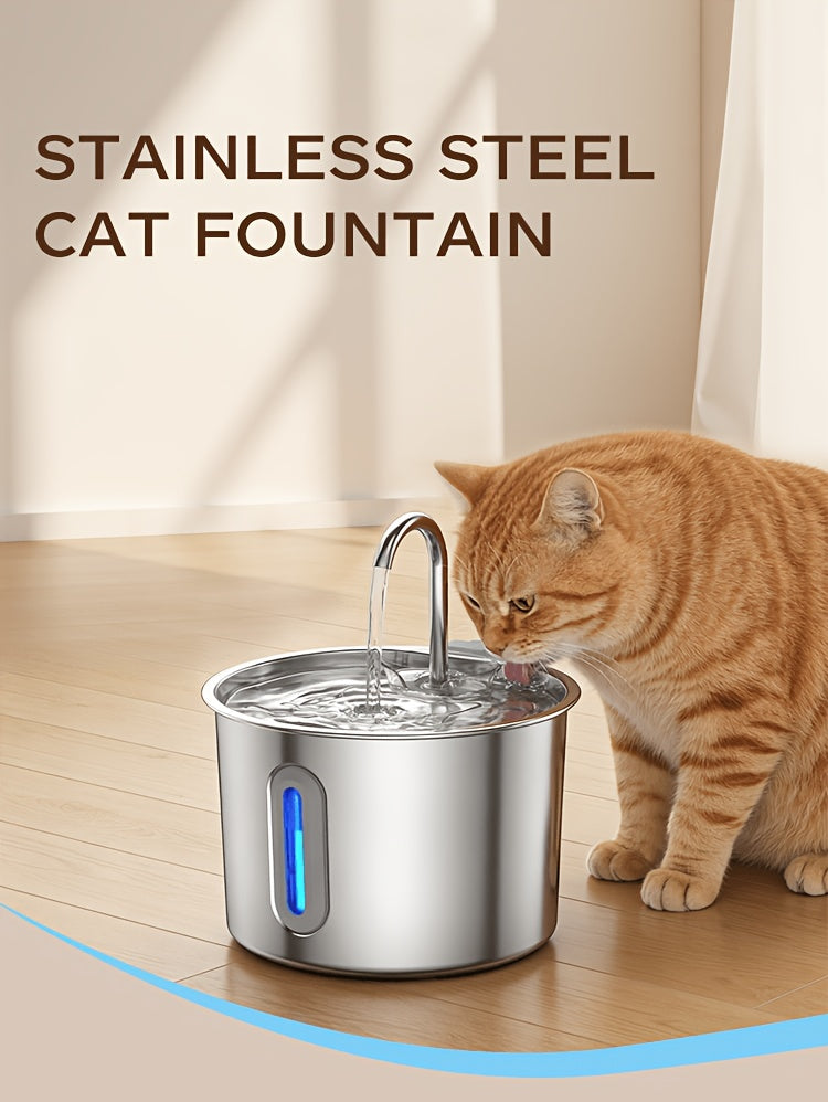 Filtered Cat Water Fountain 74.39oz, Stainless Steel Automatic Pet Drinking Dispenser with Quiet Pump for Cats and Dogs, Three Style Options
