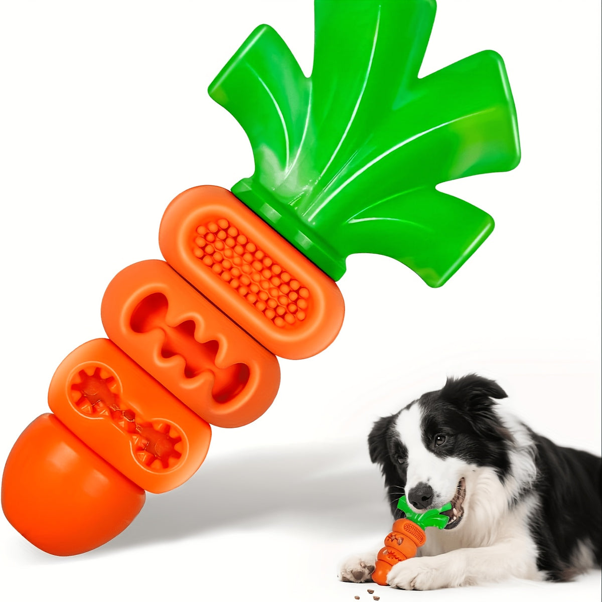Carrot Dog Chew Toy for 15-80 lb Dogs, Textured Orange and Green Chewing Toy for Supervised Play, Daily Enrichment and Pet Birthday Gifts