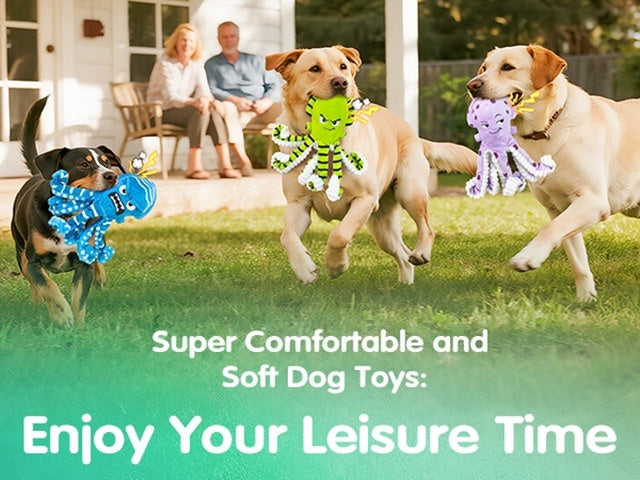 Octopus Dog Toys 3 Pack, Soft Plush Sound-Making Toy Set for Small, Medium and Large Dogs, Interactive Gentle Tug and Indoor Play
