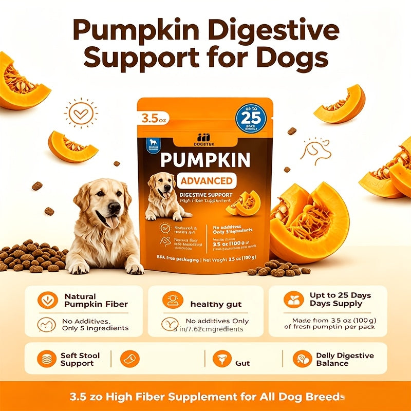 Pumpkin Fiber Supplement for Dogs, 3.5 oz (100g) Digestive Care Supplement for Canine Feeding Routines and Everyday Nutritional Support