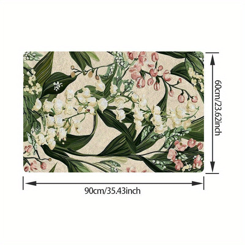 Reusable Puppy Pee Pad 24 x 36 Inches, Washable Lily of the Valley Floral Pet Mat with Non-Slip Backing for Dog Training and Cat Feeding Areas