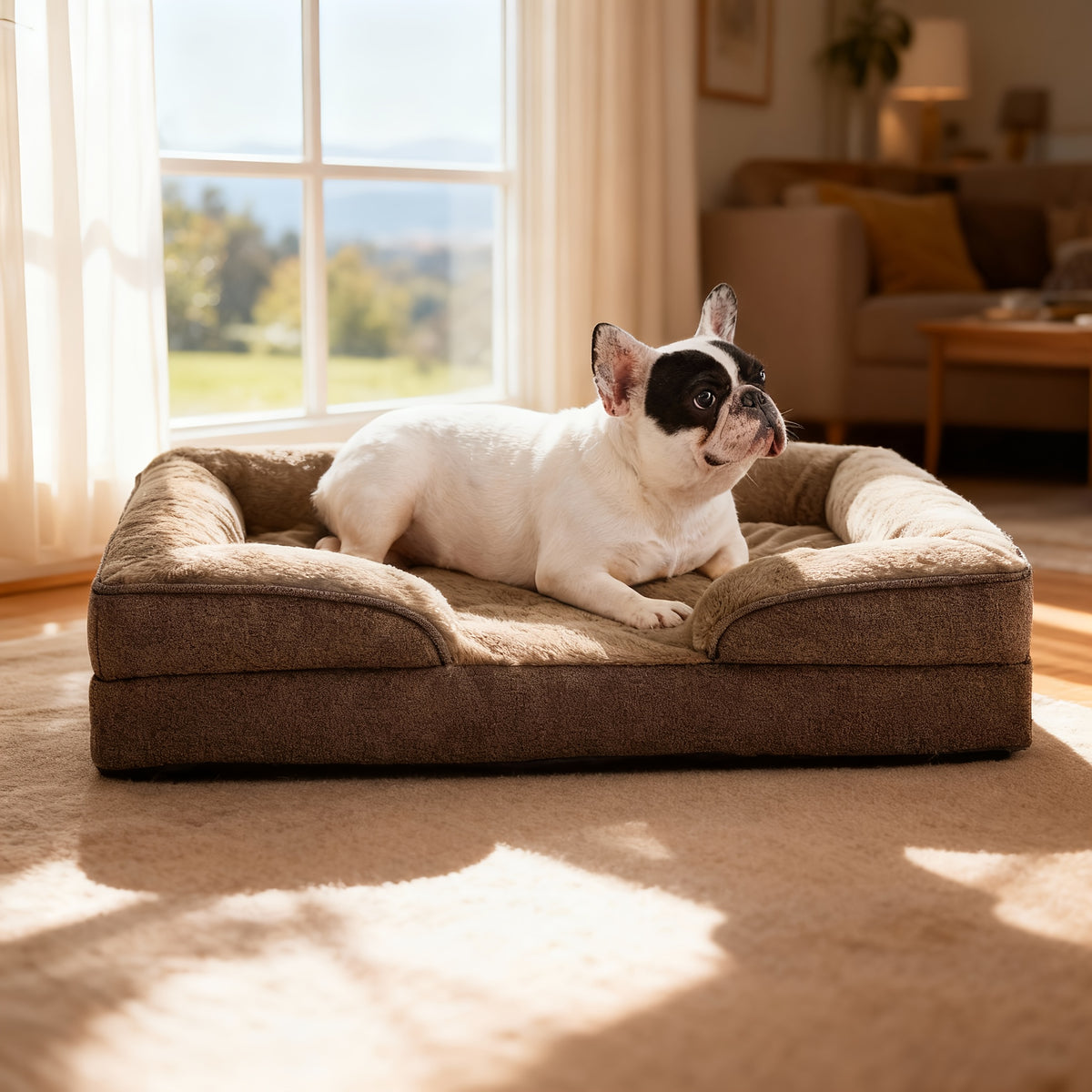 Egg Crate Foam Dog Bed with Removable Washable Cover, Orthopedic Pet Cushion for Small to Large Dogs, Gray Brown and Blue Options in XS to L