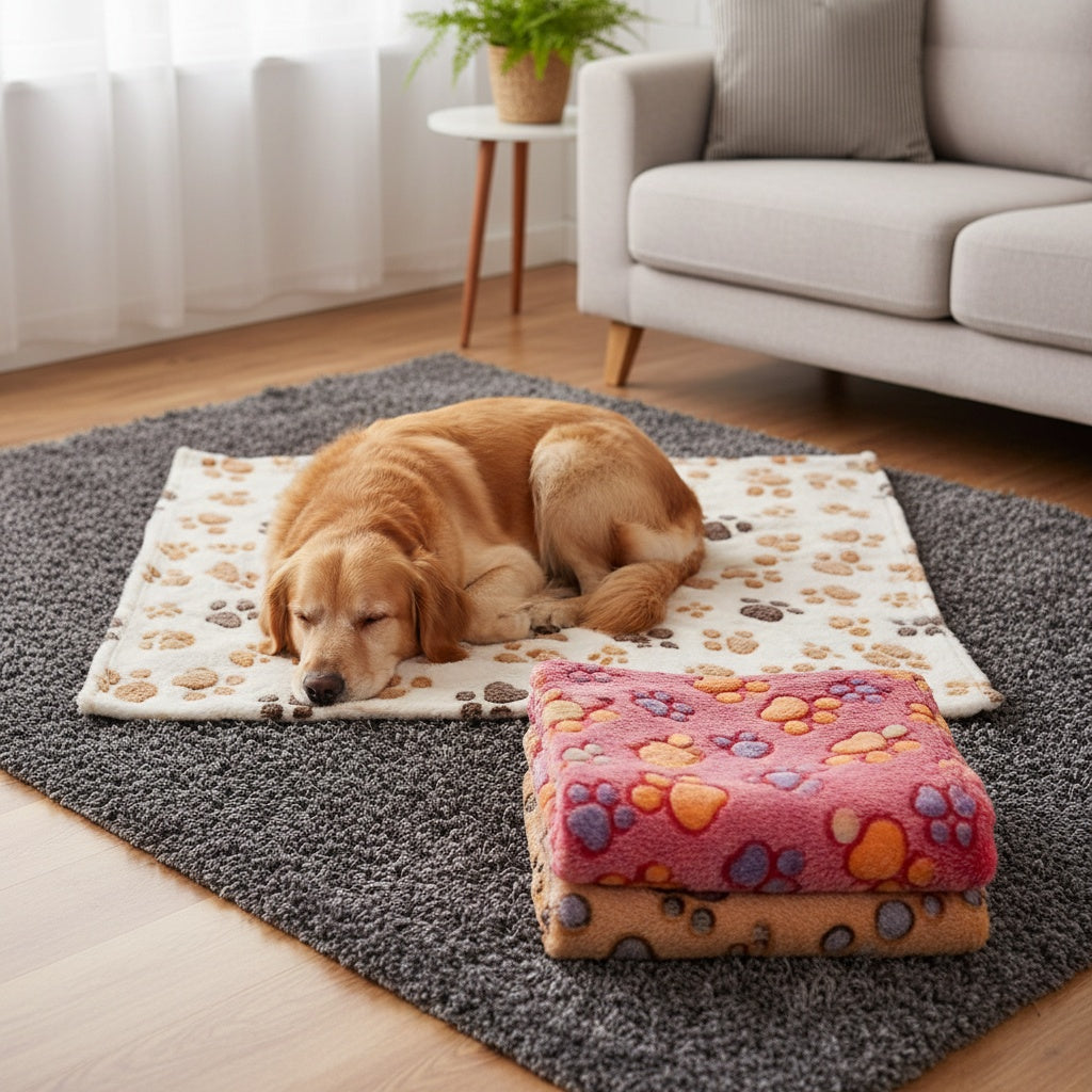 Small Pet Blankets 3 Pack, Soft Fluffy Fleece Throws 20 x 16 Inches for Dogs, Puppies and Cats, Dot, Bone or Paw Pattern Bedding Options