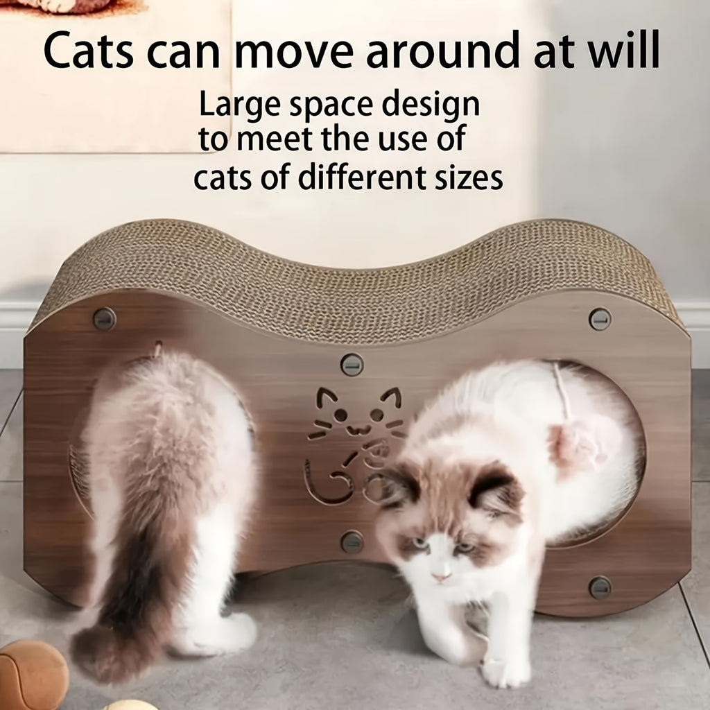 Cat Scratching Post with Integrated Bed and Woven Scratch Pad, Indoor Cat Lounging and Play Furniture with Cat Toy, Oak or Walnut Color Options