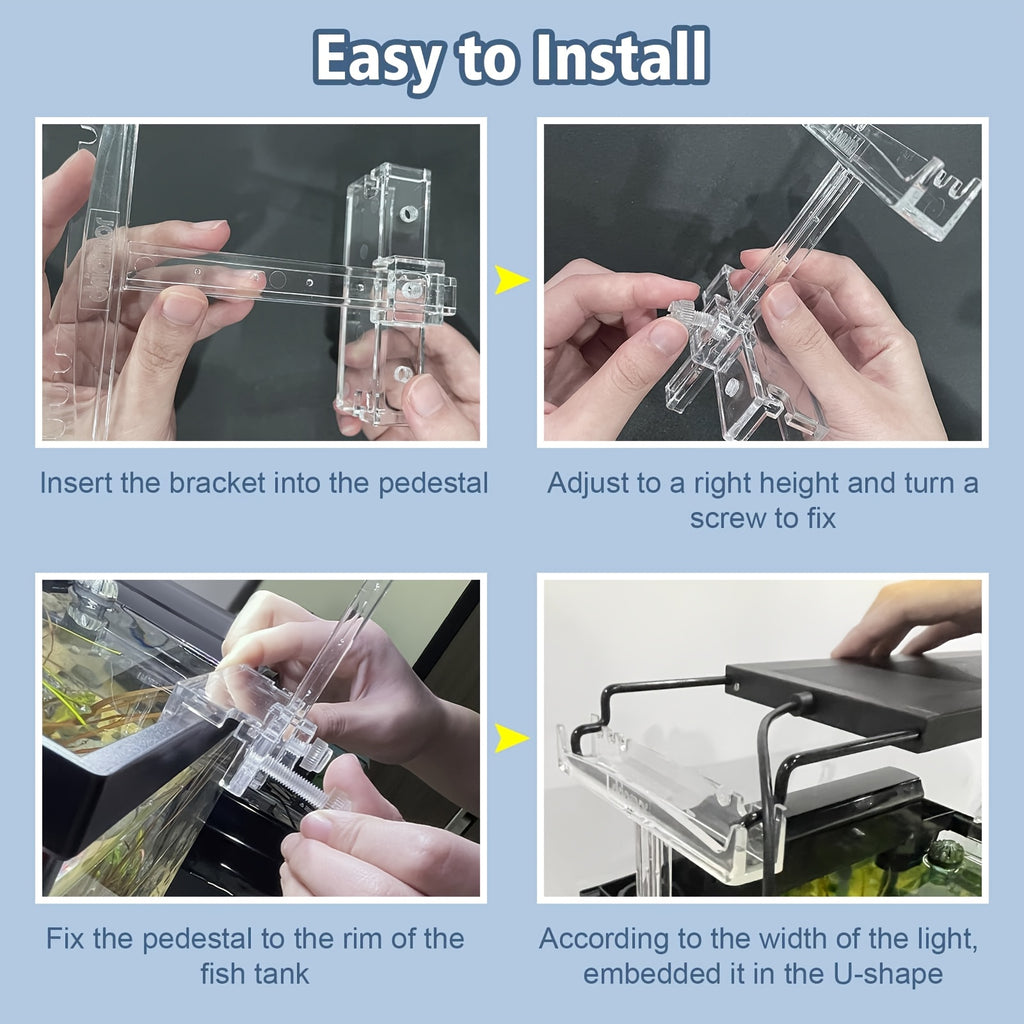 Aquarium Light Riser Kit, Adjustable Clear Acrylic Lamp Holder with Two Supports for 2.5-4.4 Inch Extension Brackets on Open Fish Tanks