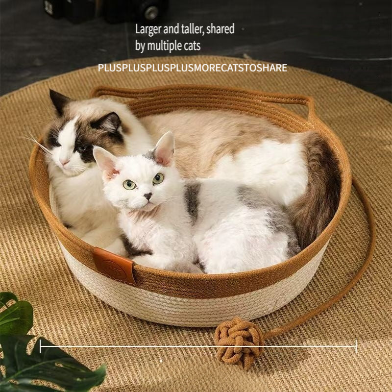 Large Cat Bed with Woven Rope Design, 19.69-Inch Diameter Breathable Summer Sleeping Bed for Indoor Cats and Everyday Lounging