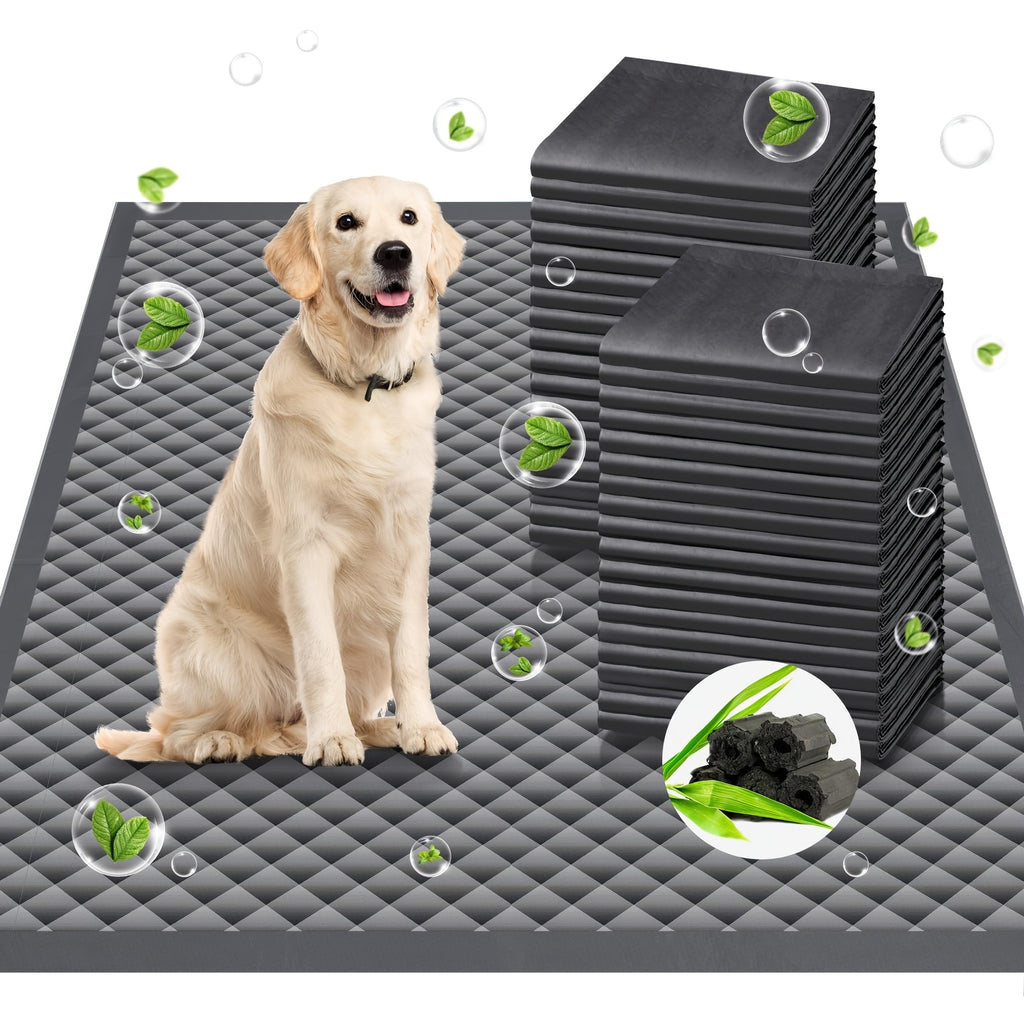 XXL Charcoal Puppy Pads 40 Count, 32 x 48 or 32 x 56 Inch Absorbent Dog Pee Pads with Odor Control, PE Backing and Grip Tabs