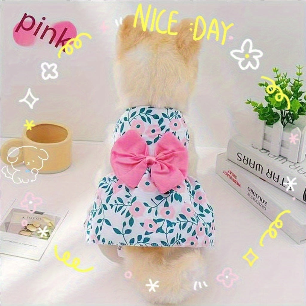 Dog Dress for Small Dogs Girls, 5 Pieces Pet Clothes Set with Bowknot Princess Dress and Flower Skirt, Cute Summer Outfits for Chihuahua Yorkshire Poodle Cats and Puppies, Breathable Puppy Apparel