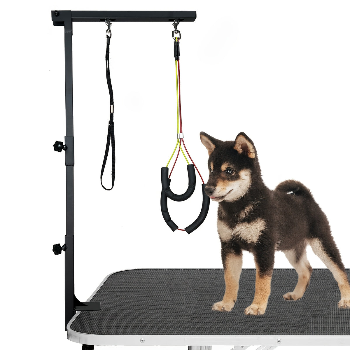 Dog Grooming Arm with Clamp, Adjustable 36-Inch Iron Three-Section Stand with No-Sit Haunch Holder and Ropes for Small and Medium Dogs and Cats