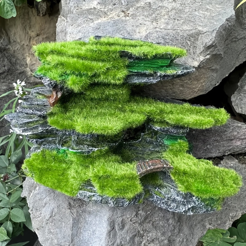 Aquarium Moss Rock Decoration, Multi-Layer Resin Fish Tank Ornament with Grass-Style Detailing for Shrimp and Fish Habitat Aquascaping