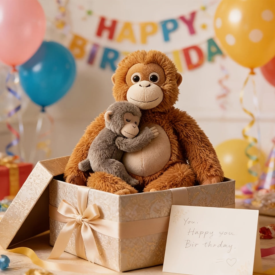Plush Dog Toy Set, Orangutan Monkey Mom & Baby Cuddle Companions with Soft Fuzzy Texture for Gentle Indoor Play and Pet Lover Gifts