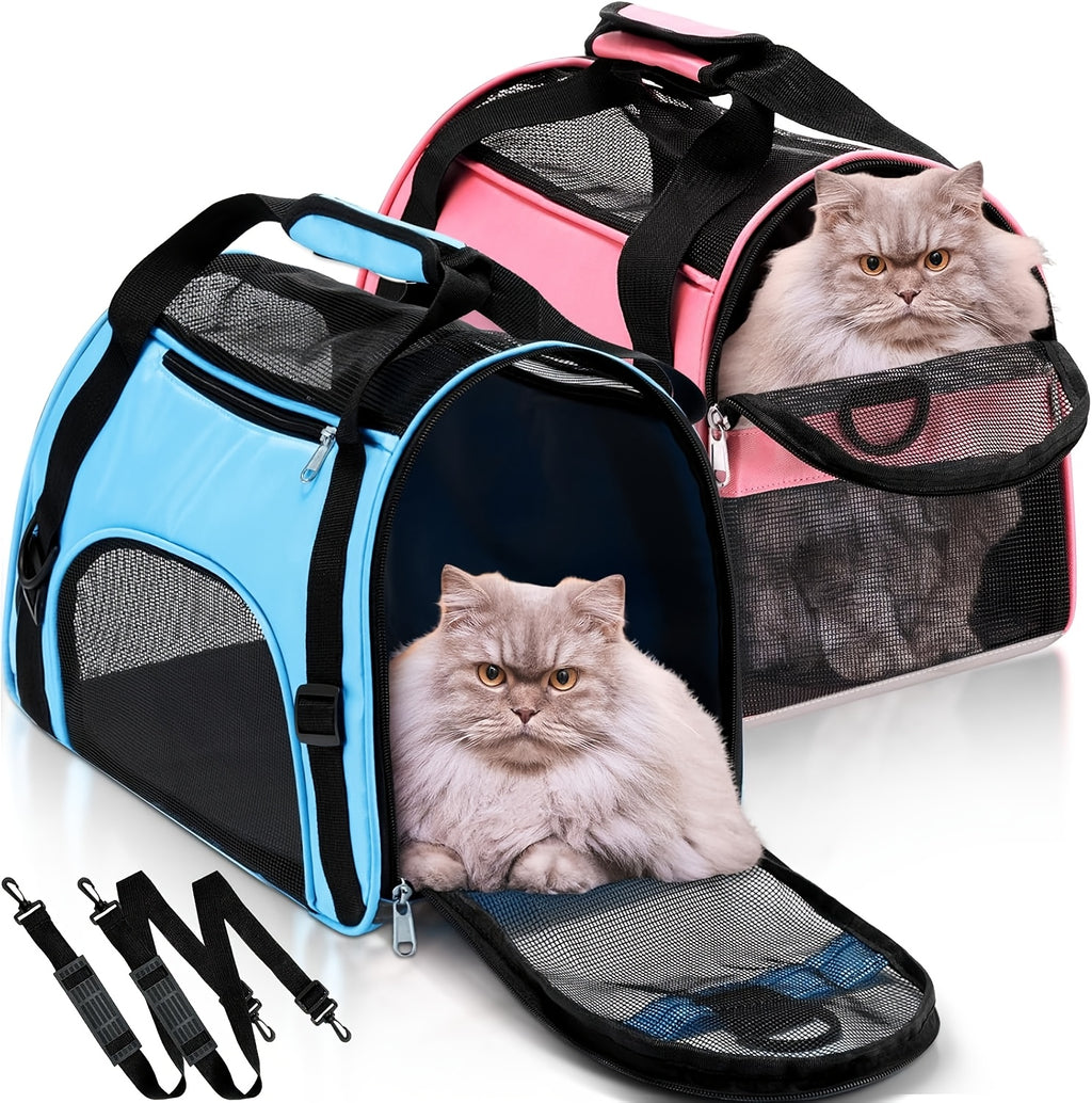 Soft Pet Carrier Crossbody Bag, Lightweight Foldable Travel Carrier for Small Dogs and Kittens, Blue or Pink with S, M and L Options for Walks and Vet Visits