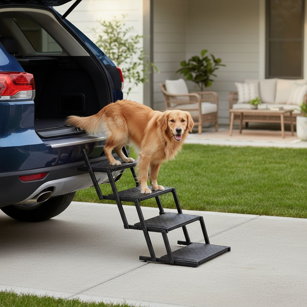 Dog Stairs for Cars, 6-Step Folding Non-Slip Pet Ladder for Large Dogs up to 200 lbs, Portable Vehicle Steps for SUVs and Trucks