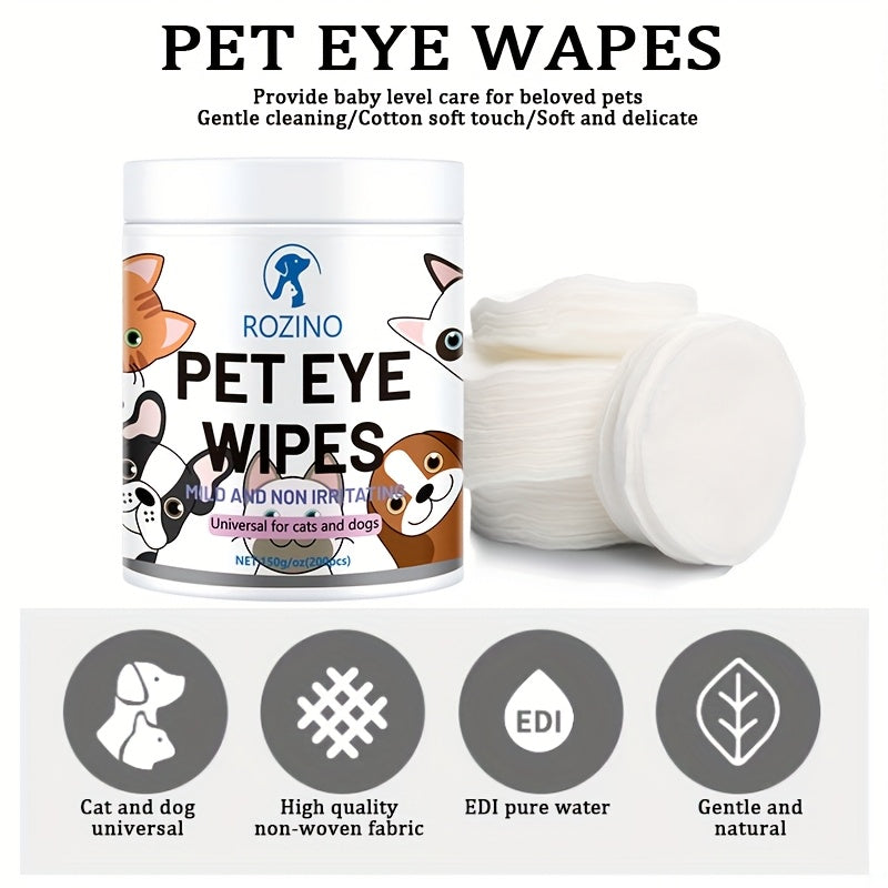Pet Eye Wipes for Dogs and Cats, 200 Fragrance-Free Sheets for Gentle Tear Stain Area Cleaning, Dirt and Crust Removal and Daily Grooming