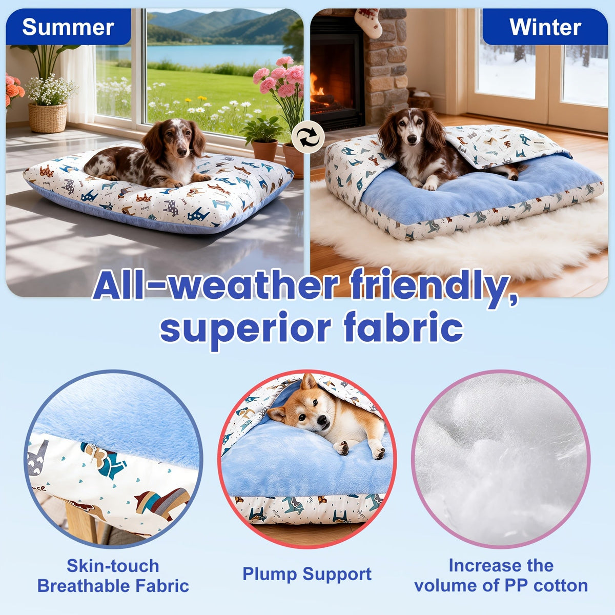 Hooded Dog Bed with Removable Washable Cover, Plush Sleeping Bag Pet Sofa for Dogs and Cats, Cozy Thickened Cushion in S to XL Sizes