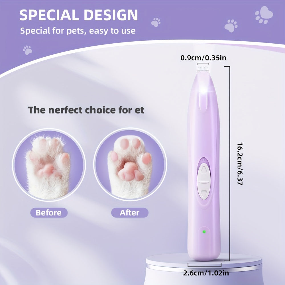 Pet Leg Hair Trimmer M8-1 with USB Charging, Electric Dog and Cat Grooming Tool in Purple or Green for At-Home Coat Touch-Ups and Routine Care