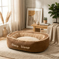Memory Foam Dog Sofa Bed with Oval Orthopedic Design, Removable Washable Cushion and Non-Slip Bottom, Brown Pet Lounger in M, L and XL